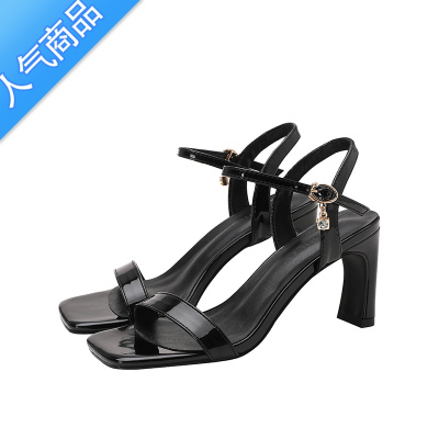 SUNTEK小码凉鞋313233粗跟方头一字扣高跟鞋一字带胖脚大码凉鞋41-43码