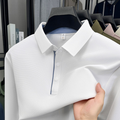 锦氨无痕纯色长袖t恤男秋季新款宽松商务日常高弹男士polo衫