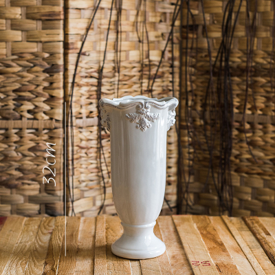 家柏饰(CORATED)法式经典柱盆花器花瓶花盆陶瓷釉下彩装饰摆件复古白瓷 柱瓶(小)