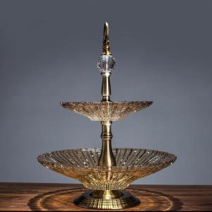 美帮汇欧式玻璃双层果盘现代创意样板房装饰品家居软装摆件时尚果盆果斗