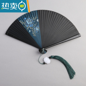 XIANCAI全竹骨扇子折扇中国风女式手工日式古风折叠汉服舞蹈小扇随身便携 18cm花朝月夕