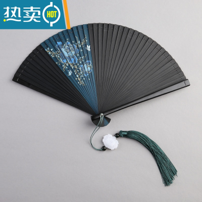 XIANCAI全竹骨扇子折扇中国风女式手工日式古风折叠汉服舞蹈小扇随身便携 18cm花朝月夕