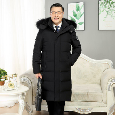 JPDUN吉普盾冬装新款中老年羽绒服男时尚爸爸长款带帽爷爷保暖开衫外套男风衣