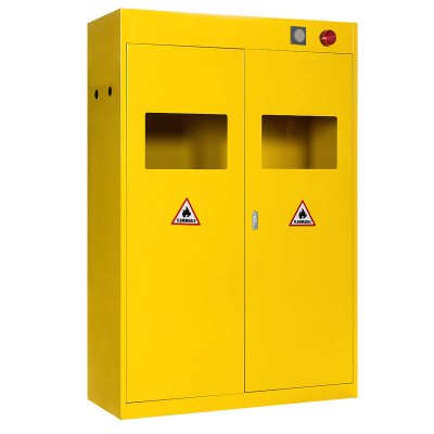 臻远气瓶防爆柜 黄色三瓶一代报警器