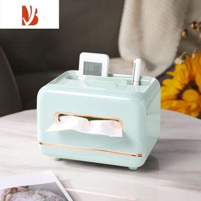 三维工匠纸巾盒抽纸盒家用客厅创意轻奢多收纳壁挂式弹簧餐巾纸盒 薄荷绿[磁吸开关 双格收纳]