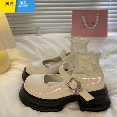 聚范油桃Yoto圆头黑色百搭小皮鞋女2024新款粗跟百搭日系jk玛丽珍单鞋