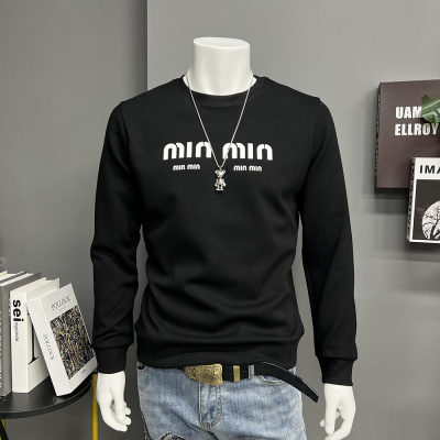 秋冬新款男士圆领立体字母卫衣长袖体恤打底衫修身上衣潮流时尚潮