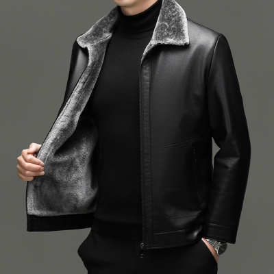 免费试穿 海宁真皮皮衣男士皮毛一体冬季绵羊皮翻领皮草加厚加绒皮夹克外套高端外套正品官方旗舰店