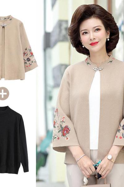 迪鲁奥(DILUAO)40岁50岁喜妈妈婆婆穿的妈妈秋装婚宴红色外套中年女装母亲上衣服中老年结婚礼服晚喜婆婆