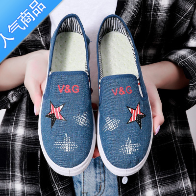 SUNTEK老北京布鞋女一脚蹬懒人平底帆布2022年新款春季薄款鞋子透气软底