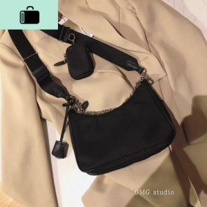 新款2020早春三合一尼龙中古单肩斜跨包手提腋下包女NEW LAKE 黑色(先拍先发)女士单肩包 黑色（先拍先发）