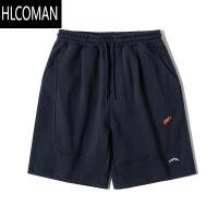 HLCOMAN夏季纯色拼接刺绣卫裤男短裤五分裤宽松百搭直筒裤潮流休闲沙滩裤