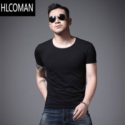 HLCOMAN男士白色打底衫男短袖内搭修身薄款t恤简约紧身弹力t