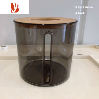 三维工匠北欧ins风木盖客厅桌面轻奢简约抽纸盒网红餐巾盒 圆柱号[木盖]