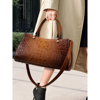 Ceba轻奢欧美女士托特包大容量通勤中年女士斜挎包时尚鳄鱼纹手提包包