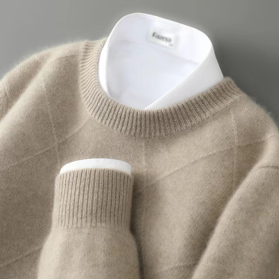 秋冬新款羊毛衫男士圆领加厚提花宽松毛衣休闲商务针织打底衫上衣