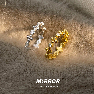 925纯银十字花戒指女指环尾戒时尚简约个性高级感潮 BCJ3263送女朋友老婆情人节七夕生日礼物