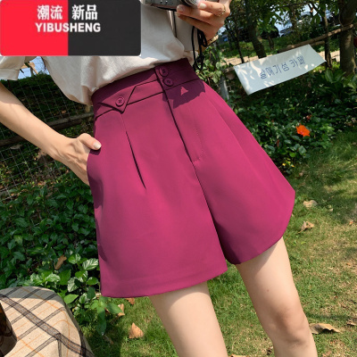 YIBUSHENG黑色西装短裤女季薄款2024新款高腰阔腿裤宽松百搭休闲四分裤子