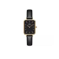 丹尼尔惠灵顿(Daniel Wellington)女款机械表优雅矩形黑色表盘金色不锈钢表壳皮革表带