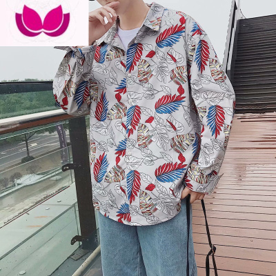 七斓夏威夷沙滩花衬衫长袖男士宽松大码修身港风复古帅气衬衣外套男装
