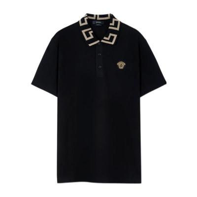 Versace/范思哲短袖Polo衫男款三扣门襟金银丝刺绣尖领透气
