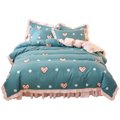 美帮汇床单四件套北欧 少女公主款床上被套少女床裙带花边被罩粉