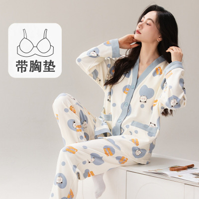 睡衣女士秋冬季和服开衫长袖家居服休闲卡通宽松加大码可外穿套装