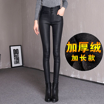 迪鲁奥(DILUAO)[秋尚新]皮裤女2021新款黑色高腰秋冬磨砂哑光外穿打底裤亚光裤子