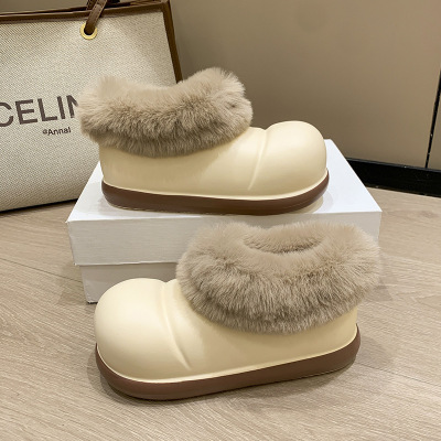 冬季加绒居家户外休闲厚底百搭棉鞋可爱风套脚保暖雪地靴女鞋