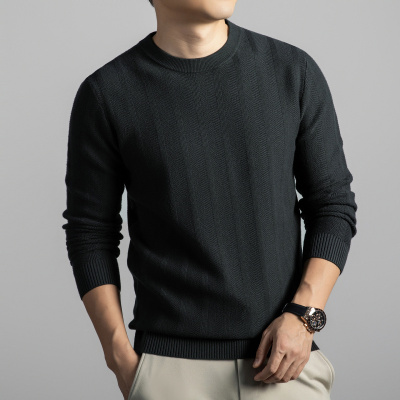老钱风男士毛衣秋季新款中年长袖圆领休闲提花打底针织衫男