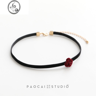 JiMi优雅玫瑰花choker黑色法式复古气质小众设计百搭项圈颈链锁骨链女