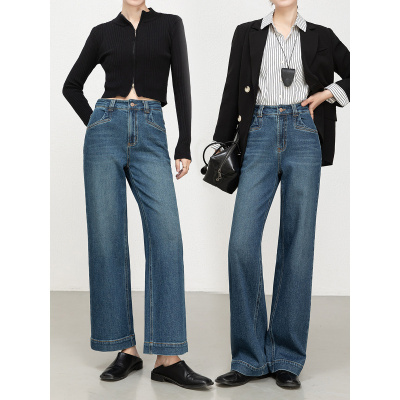 年秋季新款高腰直筒牛仔九分裤韩版时尚窄版阔腿长裤8200