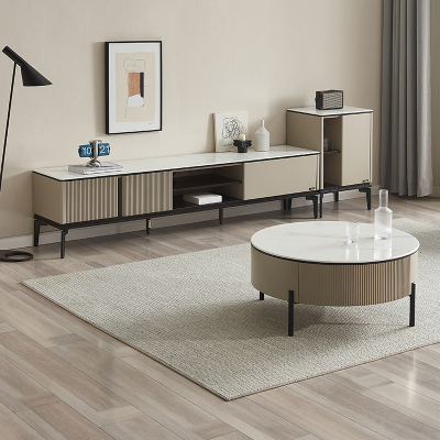 全友家居简约现代高低茶几组合电视柜钢化玻璃半开放式储物柜客厅家具套装