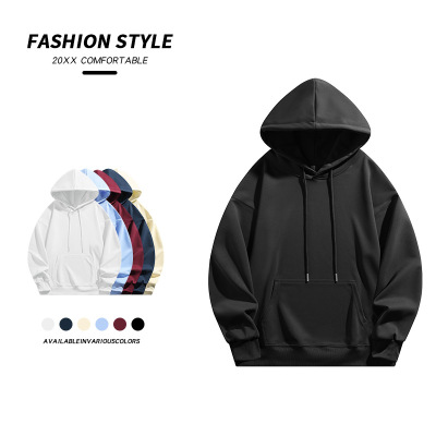 310g连帽卫衣男士秋冬季新款纯色重磅宽松休闲男女同款上衣服厂家