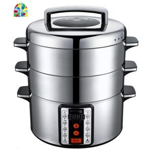 山姆斯多功能电蒸锅家用不锈钢32cm大容量电蒸笼预约保温自动断电 FENGHOU 电脑款32cm(底锅+2层笼)