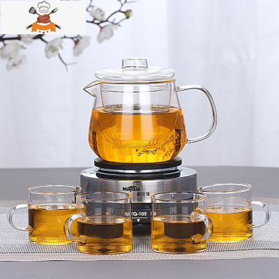 煮茶器玻璃煮茶壶小型养生壶电热茶炉加热烧水泡茶壶家用茶具套装 500毫升企鹅壶+电热炉+4个带把杯 敬平