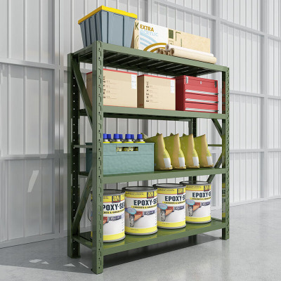 创世人 1.5m中型货架承重200KG钢制四层仓储架军绿色置物架1500*600*2000mm