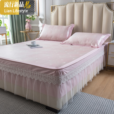 床裙空调软席子冰丝席凉席三件套1.8m床夏季可水洗折叠式2.0m蕾丝 三维工匠凉席/凉枕
