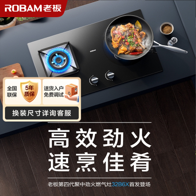 老板(ROBAM) 燃气灶 4.5kW 煤气灶 老板燃气灶 单灶具 双眼灶 燃气灶嵌入式 灶台 液化气灶32B6XY