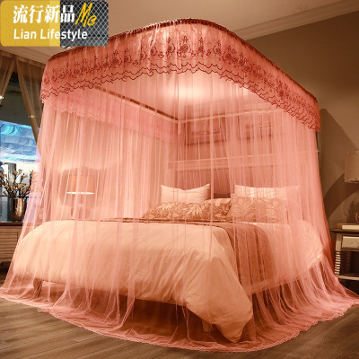 u型导轨伸缩三开蚊帐轨道宫廷落地公主风1.5米/1.8m床双人家用2 三维工匠