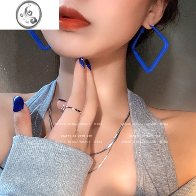 JiMi春夏季彩色方形耳环2023年新款潮耳钉简约气质高级大气耳饰女网红