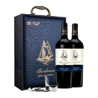 名庄荟法国干红葡萄酒堡船波尔多法定产区750ml*2支 礼盒装原瓶进口