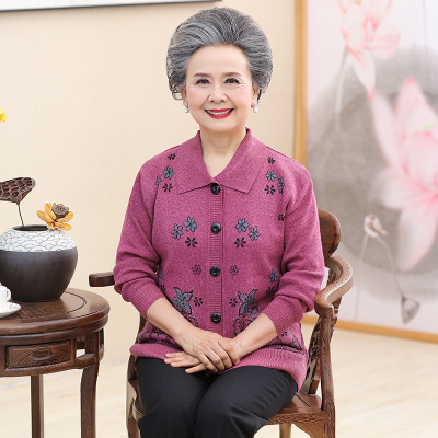 迪鲁奥（DILUAO)中老年春装上衣奶奶装加大加肥针织衫老太太开衫妈妈毛衣女