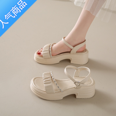 SUNTEK厚底凉鞋女2023年新款夏季软底防滑外穿气质百搭配裙子罗马鞋