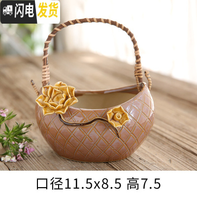 三维工匠手绘韩式捏花小老桩粗陶多肉花盆手工陶瓷简约大花盆 手工花20 中等花盆容器