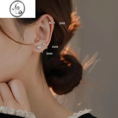 JiMi925银针耳钉女养耳洞耳骨钉防掉小众高级感睡觉不用摘锆石耳环