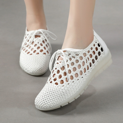 编织女妈妈镂空洞洞凉鞋女平底透气防滑女鞋休闲复古单鞋夏季