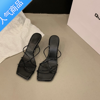 SUNTEK法式小众高级感银色凉拖鞋外穿仙女鞋子2023年新款夏季高跟鞋凉鞋