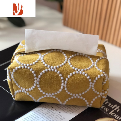 三维工匠日系铃鼓纸巾盒刺绣棉麻ins风 布艺纸巾套纸巾袋小黄花雏菊皆川明 铃鼓-黄色