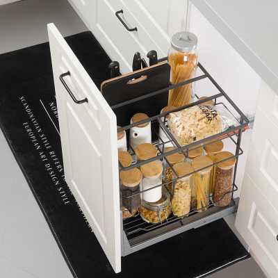 欧琳(OULIN)OL-LTS105H 拉篮 橱柜调味篮置物架挂件 不锈钢厨房置物架调味篮刀架 阻尼导轨烤漆